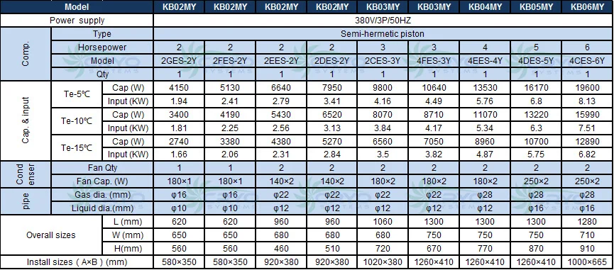 bitzer condensing unit Technical Parameters
